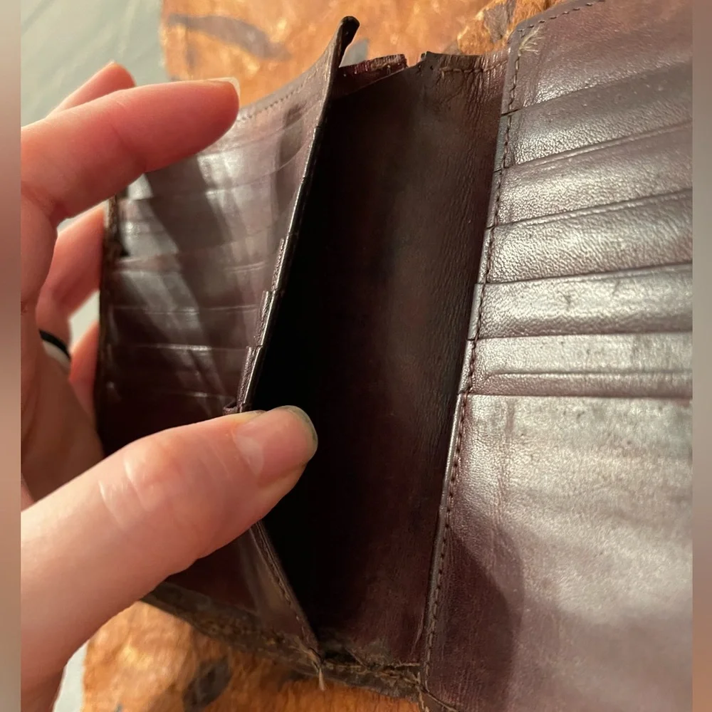 Vintage Bosca Authentic African Elephant Leather Bifold Wallet Dark Brown O/S